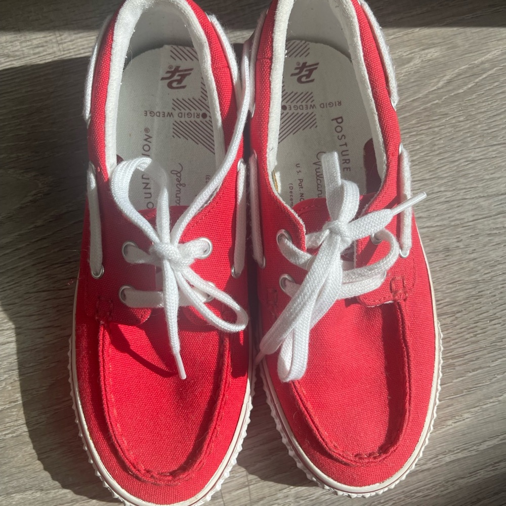 P.F. Flyers Red Canvas Sneakers with White Accents